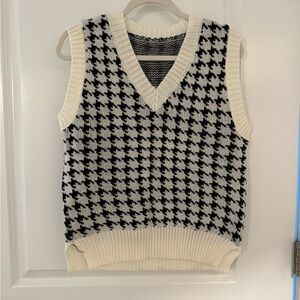 Black and White Houndstooth Sweater Vest